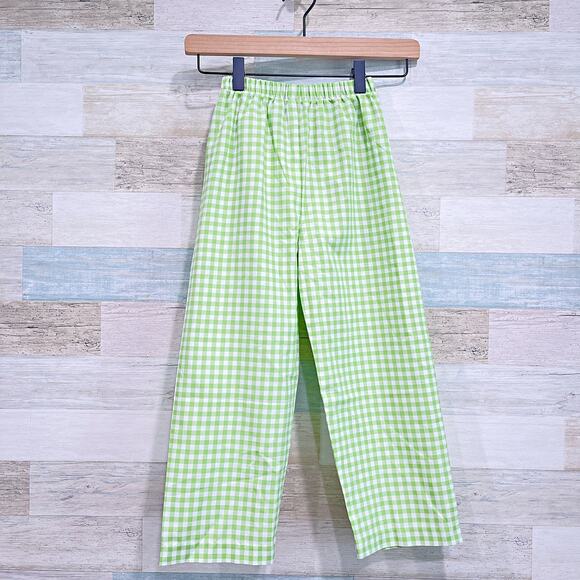 SHRIMP & GRITS KIDS Gingham Pull On Pants Green White Wide Leg Cotton Girls 6 - Picture 1 of 5